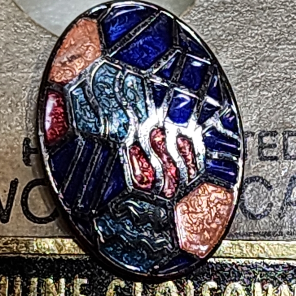 VINTAGE CLOISONNE ABSTRACT CLIP EARRINGS 5/8" COLORFUL - Picture 4 of 4